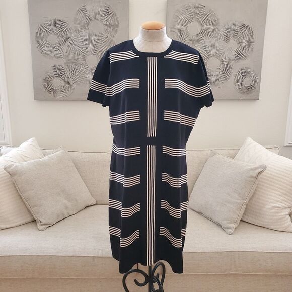 Anne Klein Striped Short Sleeve Midi Dress - Picture 2 of 12